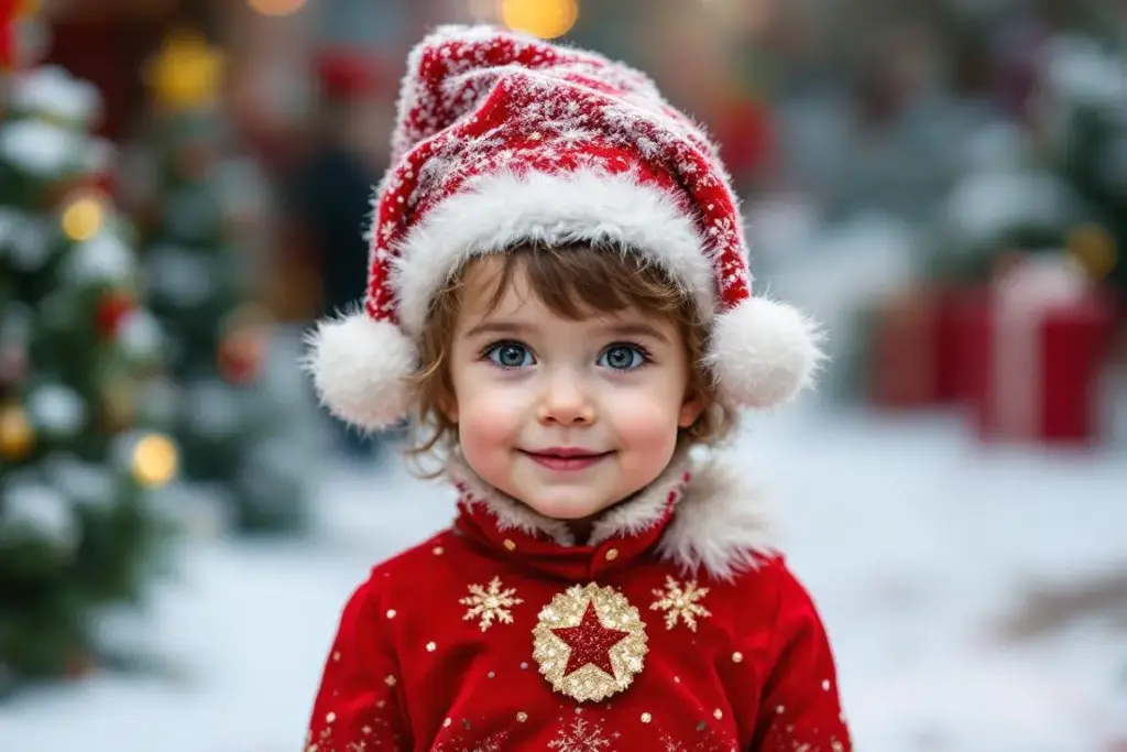 Fotografia di un bambini in ambiente Natalizio